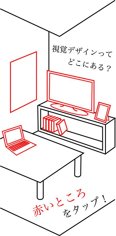 視覚デザインってどこにある？赤い所をタップ！